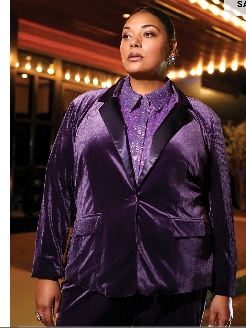 Plus Purple Satin Trimmed Velvet Blazer SZ 24